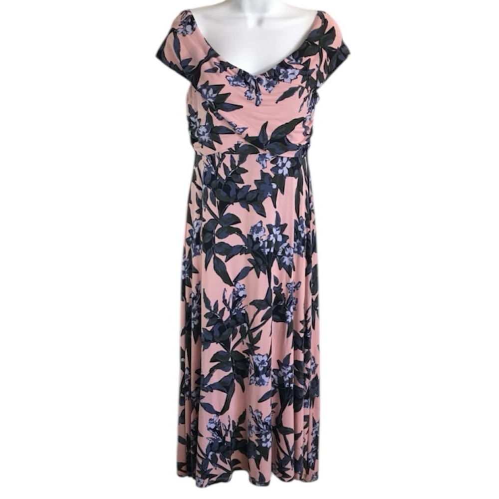 🔴 4/$15 A Pea in the Pod Maternity Women’s M Pink & Navy Floral Long Maxi Dress